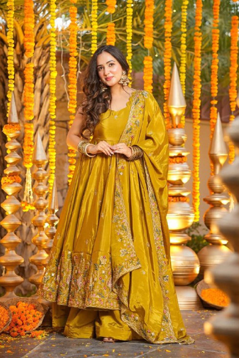 Premium quality Yellow Sequins Embroidered ethnic wear for women SOU