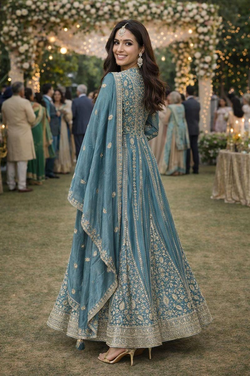 Sky Blue Embroidered Salwar suit – Women’s Traditional Wear Anarkali RTI