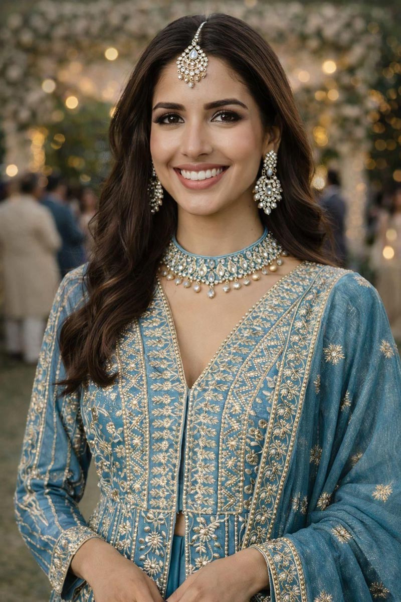 Sky Blue Embroidered Salwar suit – Women’s Traditional Wear Anarkali RTI