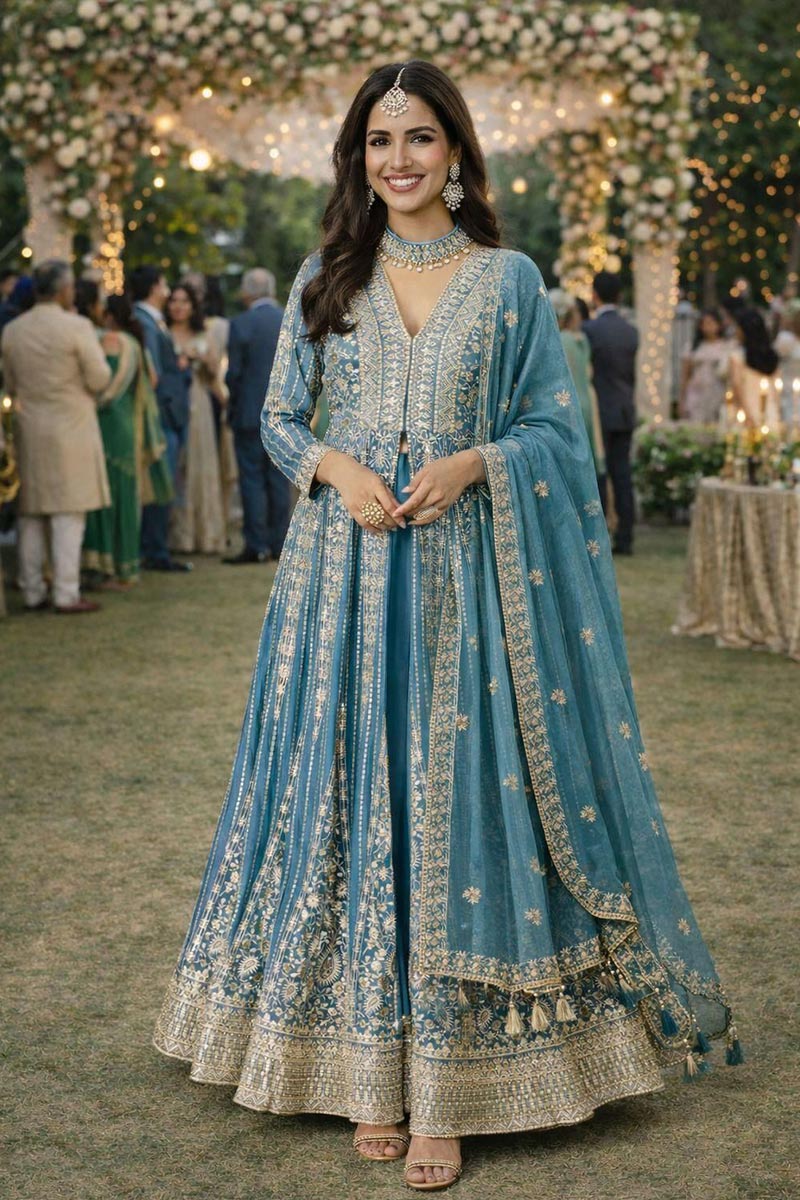 Sky Blue Embroidered Salwar suit – Women’s Traditional Wear Anarkali RTI