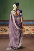 Lavender Designer Saree for Women | Silver Embroidery Wedding Wear UK RTI