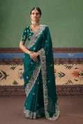 Teal Embroidered Saree UK | Designer Party Wear for Women RTI