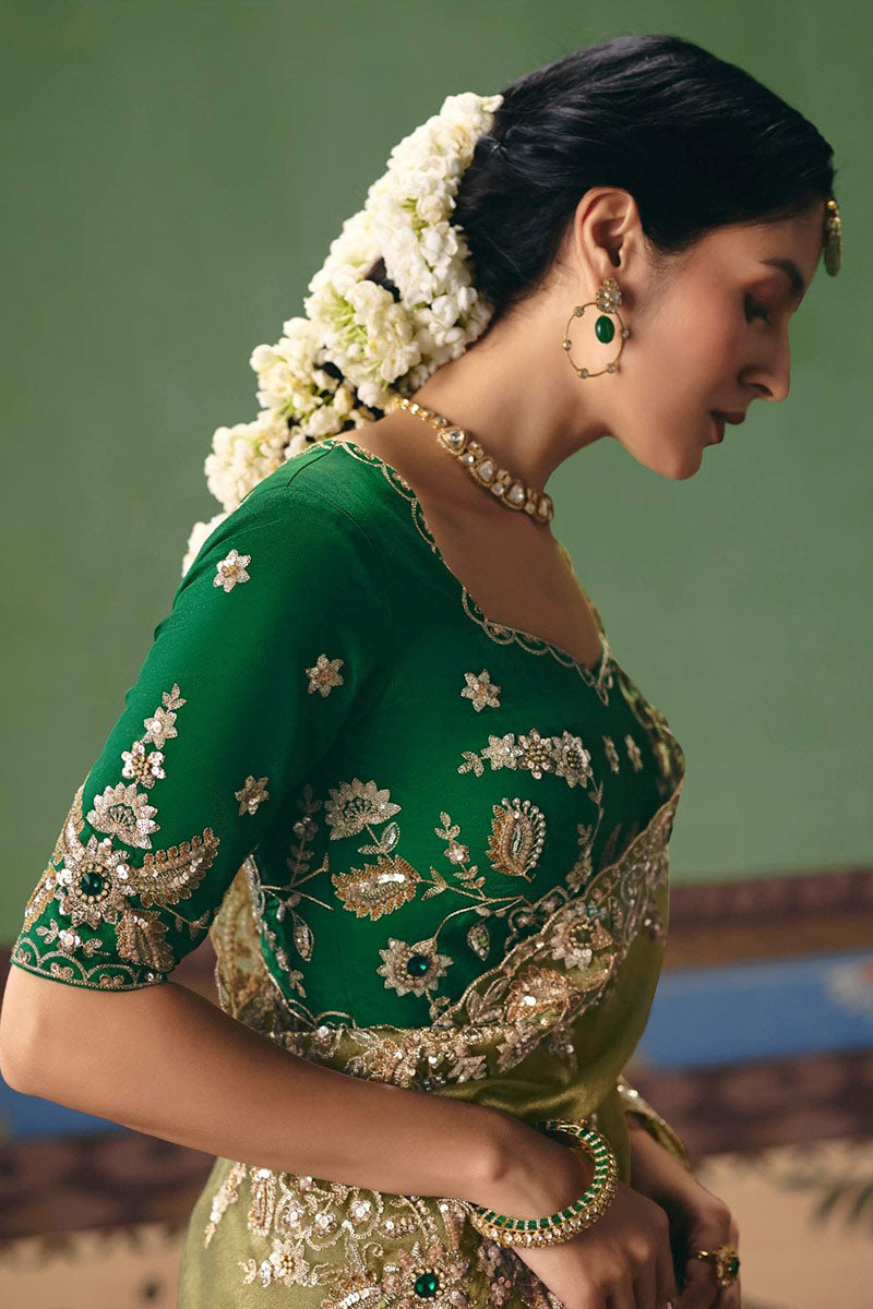Pista Green Wedding Saree for Women | Luxury Embroidered Saree UK RTI