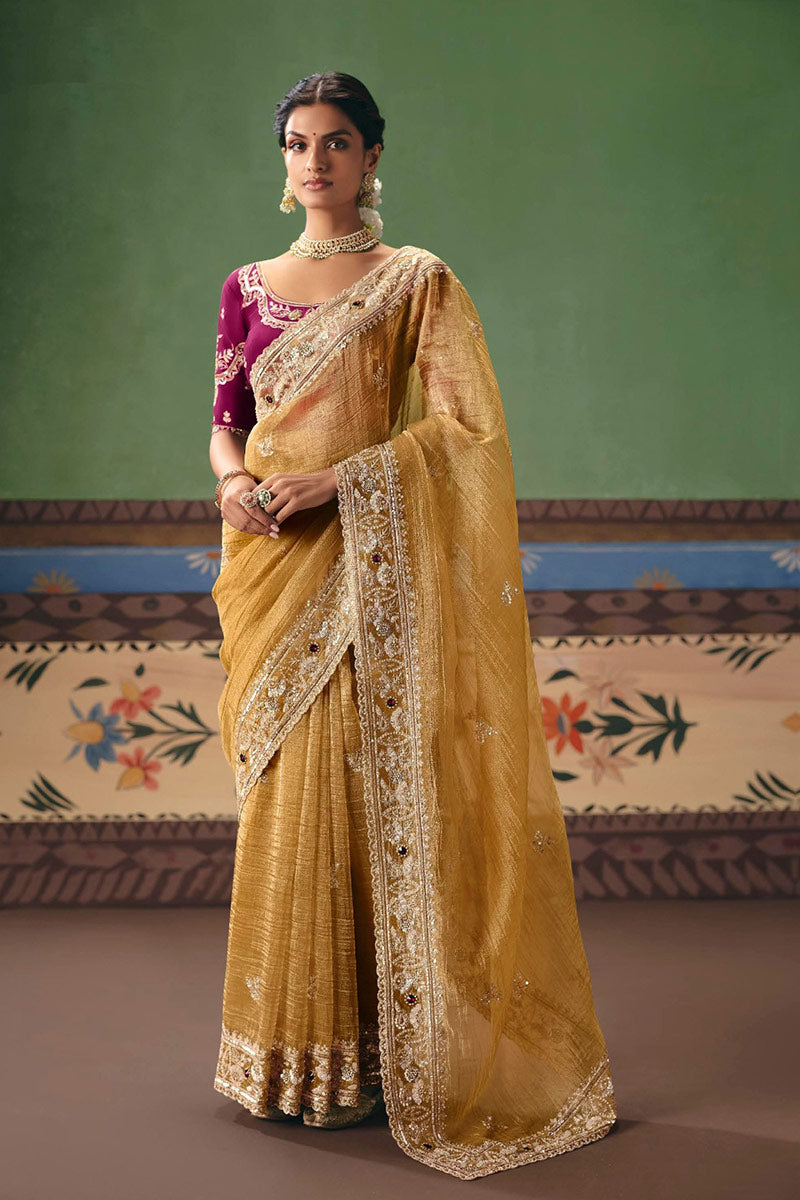 Beige Party Wear Saree UK | Designer Embroidery Saree for Women RTI