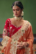 Rust Embroidered Bridal Saree UK | Handcrafted Stone sequins Detail RTI