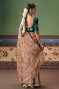 Beige Designer Wedding Saree UK | Intricate Silver Embroidery RTI