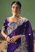 Purple Exclusive Indian Wedding Saree UK | Luxury Embellished Draping RTI