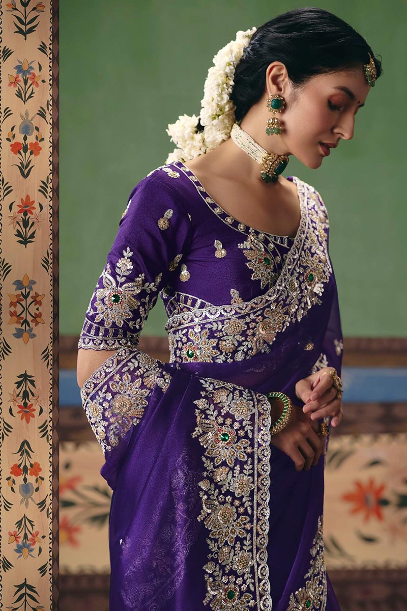 Purple Exclusive Indian Wedding Saree UK | Luxury Embellished Draping RTI