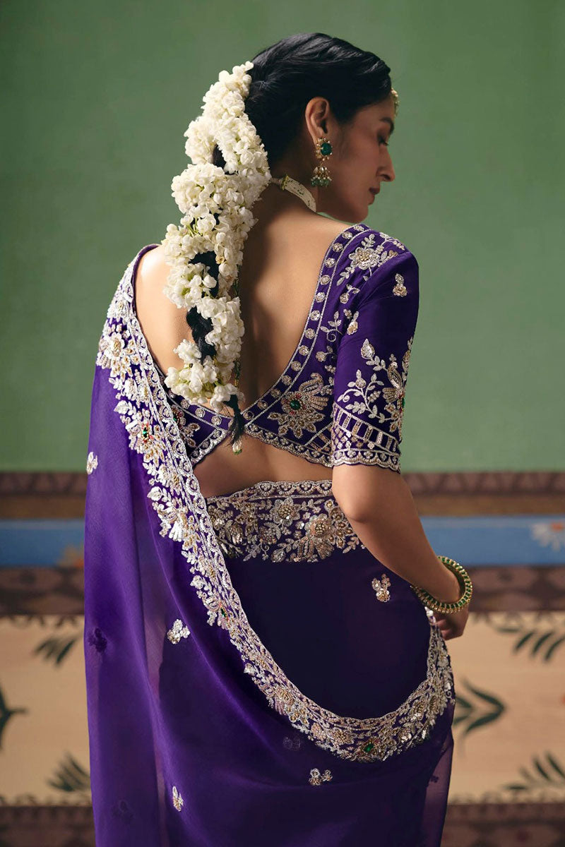 Purple Exclusive Indian Wedding Saree UK | Luxury Embellished Draping RTI