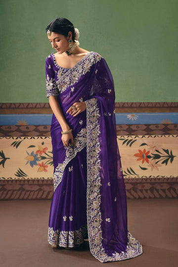 Purple Exclusive Indian Wedding Saree UK | Luxury Embellished Draping RTI
