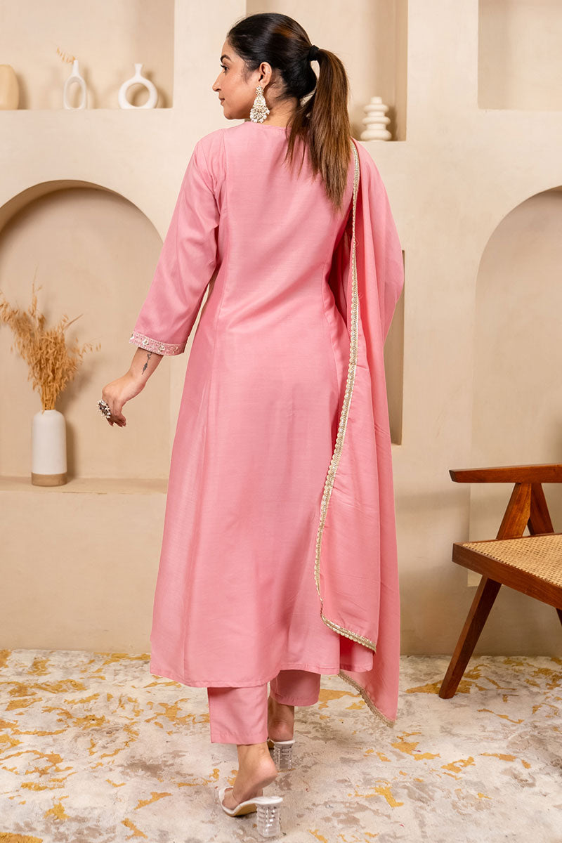 Blush Pink Churidar Suit with Gold Embroidery – Women’s Festive Wear RTI