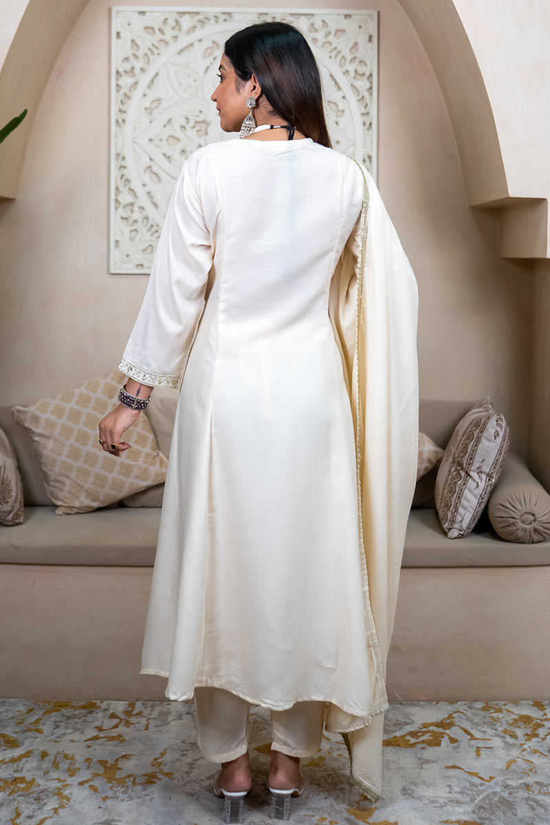 White Traditional Suit Set with Dupatta – Women’s Asian Clothing RTI