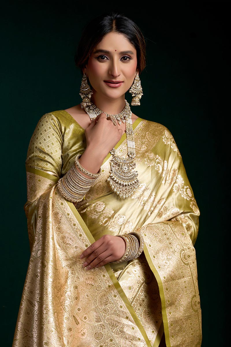Gold Wedding Saree UK | Satin silk Brocade Festive Drapes RTI