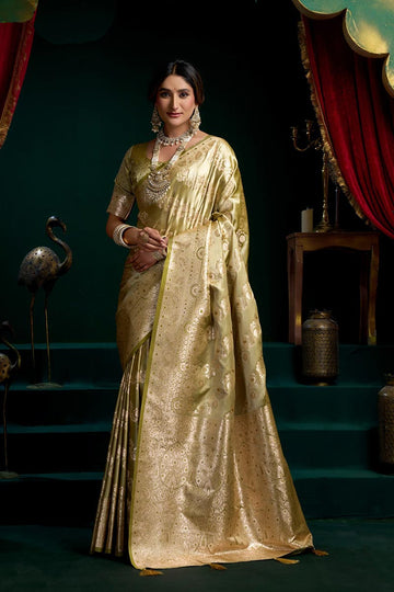 Gold Wedding Saree UK | Satin silk Brocade Festive Drapes RTI