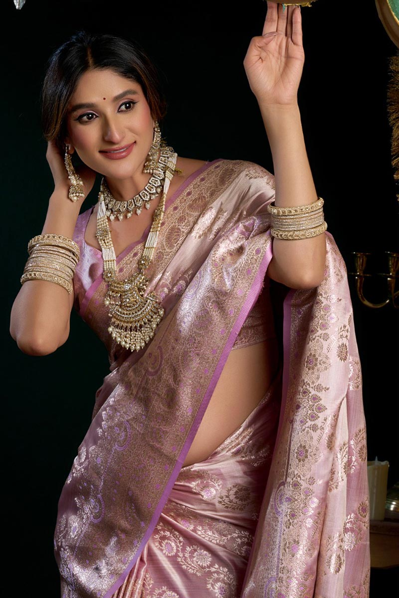 Elegant Lavender Satin Silk Saree UK | Traditional Wedding & Party Wear RTI