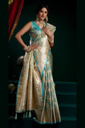 Sky Blue Designer Satin silk Saree UK | Rich Zari Floral Weave RTI