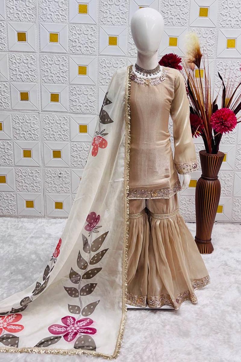 Cream Designer Ethnic Outfit for Kids | Floral Embroidery Dress for Girls UK RTI