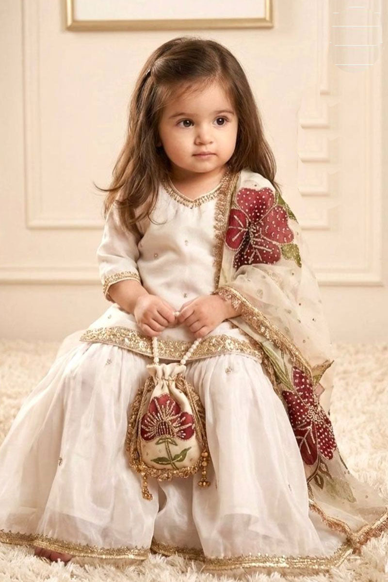Off White Kids Eid Outfit UK | Designer Embroidery Dress for Girls RTI