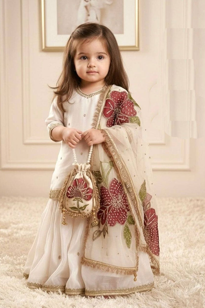 Off White Kids Eid Outfit UK | Designer Embroidery Dress for Girls RTI