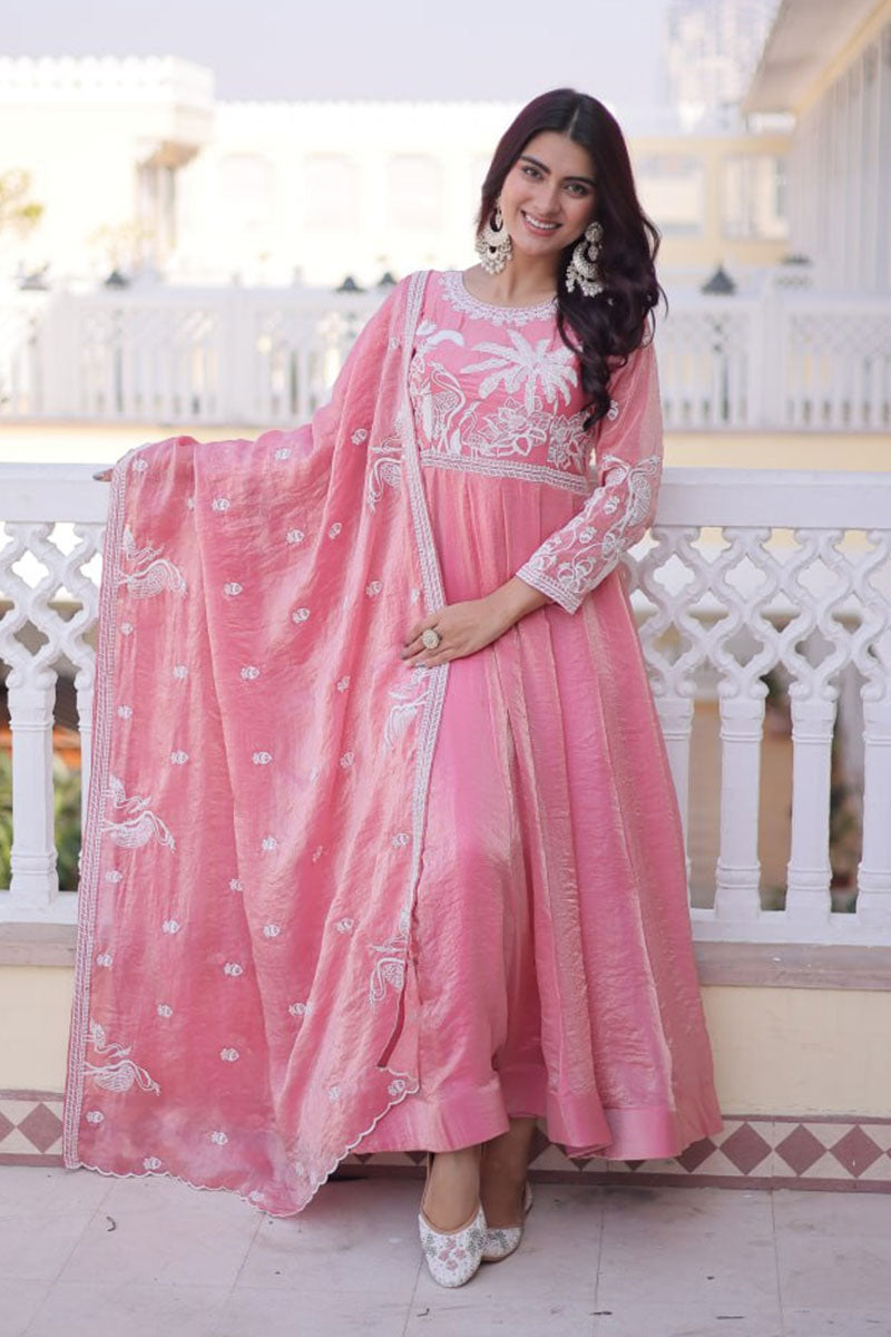 Pink Embroidered Anarkali Dress UK | Elegant Festive Ethnic Gown with Dupatta PR