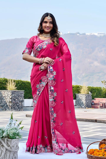 Designer Pink Party Wear Saree UK | Traditional Indian Embroidery RTI
