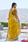 Yellow Ethnic Saree UK | Traditional Embroidery & Designer Border RTI