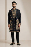 Black Embroidered Kurta Pyjama with Jacket – Designer Men’s Wedding Wear RTI