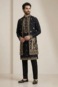 Black Embroidered Kurta Pyjama with Jacket – Designer Men’s Wedding Wear RTI