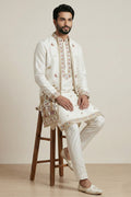Men’s Wedding Kurta Pyjama with Statement Jacket – Designer White Set RTI