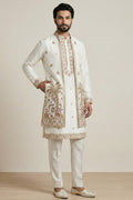 Men’s Wedding Kurta Pyjama with Statement Jacket – Designer White Set RTI