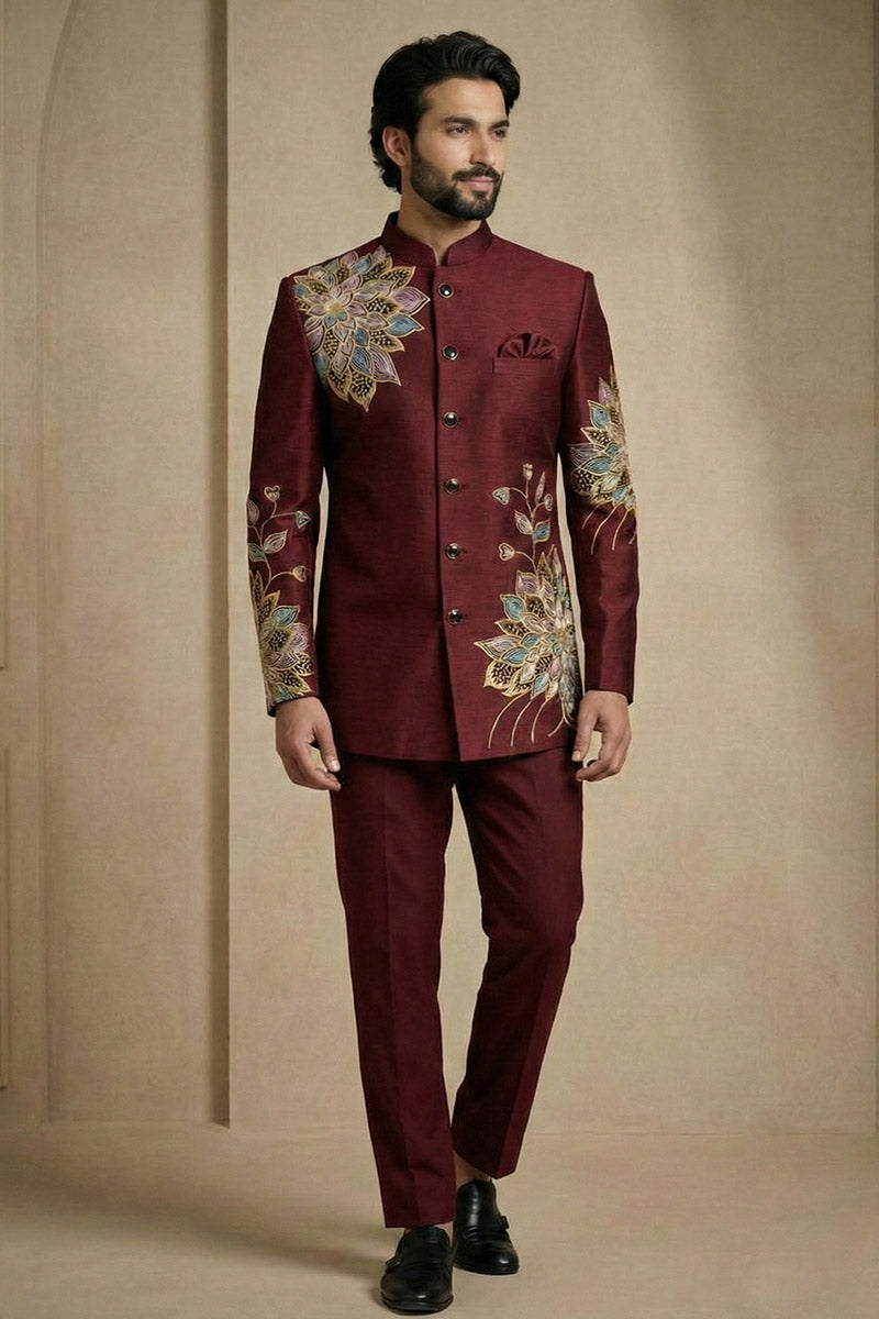 Dark Maroon Jodhpuri Suit for Men | Premium Readymade Ethnic Wear RTI