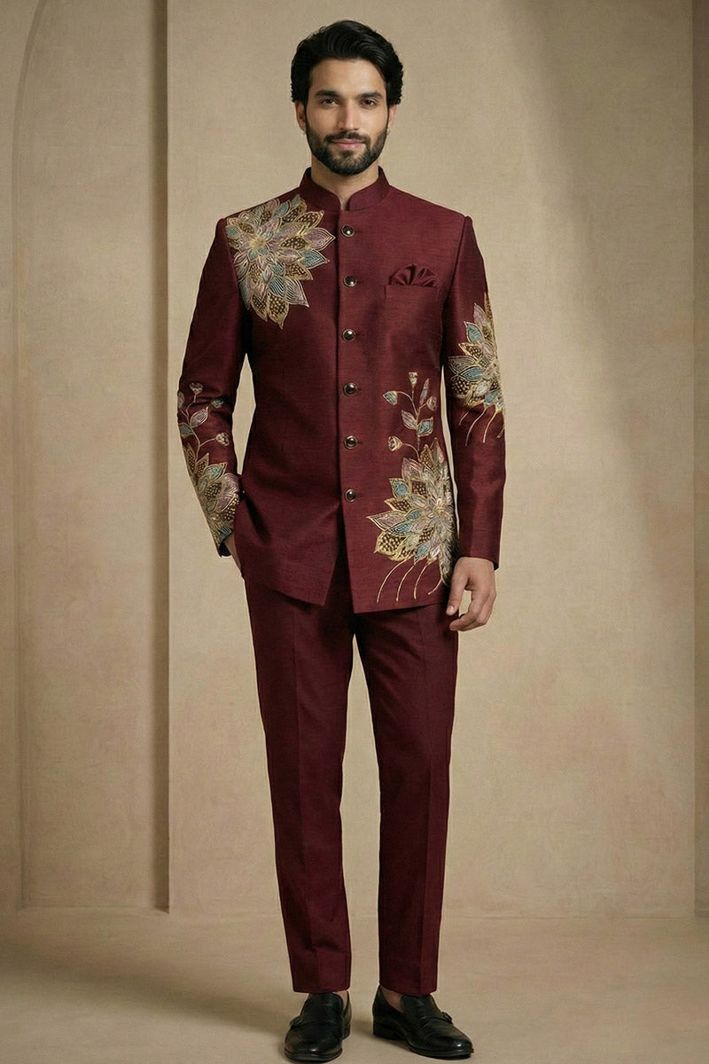 Dark Maroon Jodhpuri Suit for Men | Premium Readymade Ethnic Wear RTI