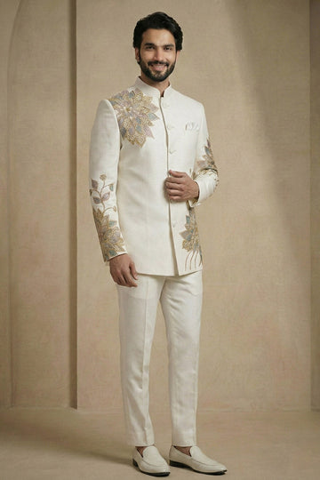 Classic White Jodhpuri with Embroidered Work – Men’s Wear RTI