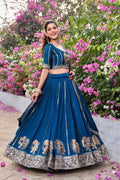 Traditional Outfit – Teal Blue Embroidered Lehenga Set with Dupatta RTI