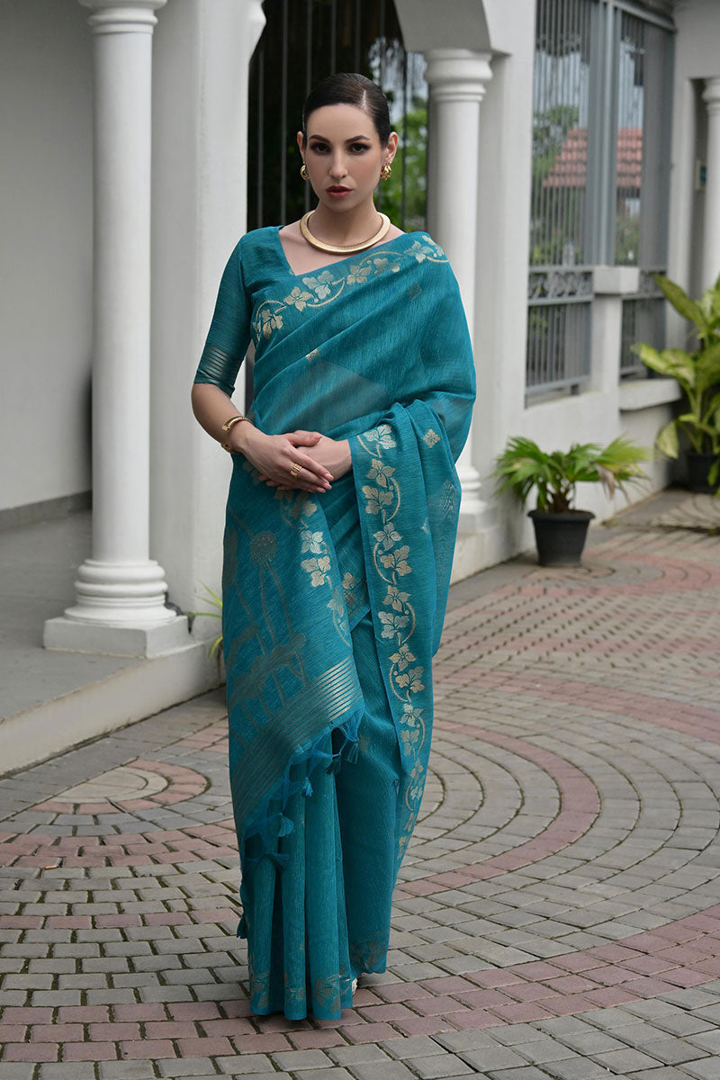Classic Festive wear Saree UK | Traditional Floral Woven Saree RTI