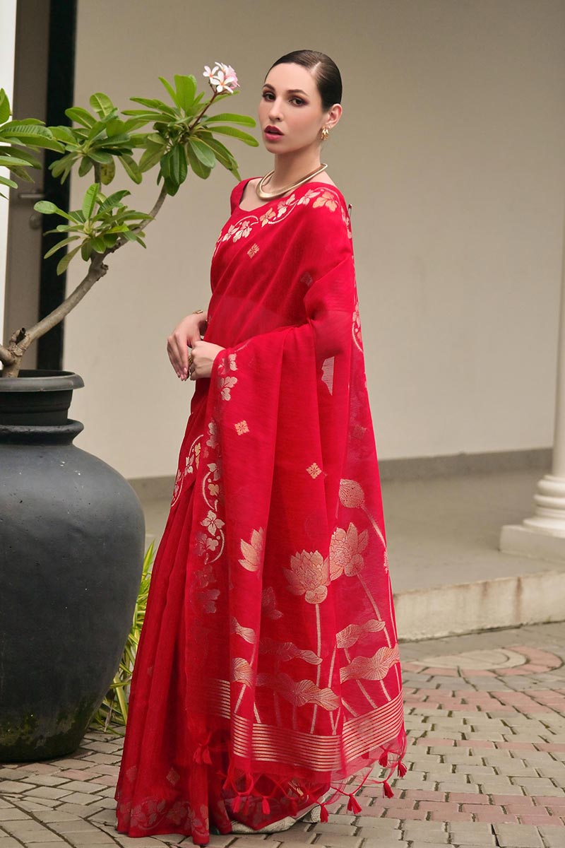 Classic Festive wear Saree UK | Traditional Floral Woven Saree RTI