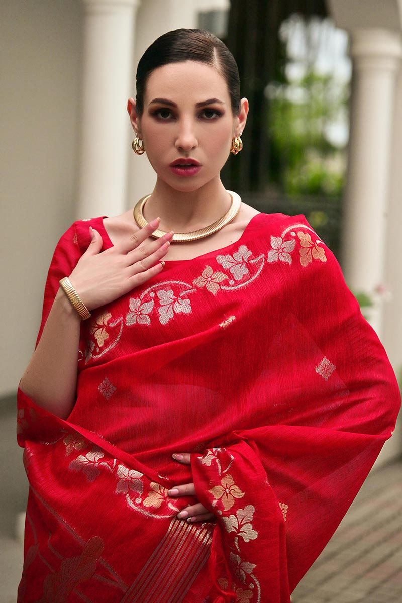 Classic Festive wear Saree UK | Traditional Floral Woven Saree RTI