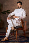 Premium White Silk Indo-Western Sherwani Jacket Set RTI