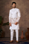Premium White Silk Indo-Western Sherwani Jacket Set RTI