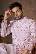 Light Pink Silk Indo-Western Jacket Set for Weddings RTI