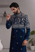 Royal Blue Floral Indo-Western Set | Designer Wear for Occasions RTI