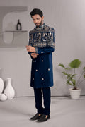 Royal Blue Floral Indo-Western Set | Designer Wear for Occasions RTI