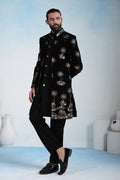 Classic Black Embroidered Indo-Western Velvet Jacket Set RTI