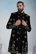 Classic Black Embroidered Indo-Western Velvet Jacket Set RTI