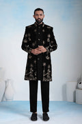Classic Black Embroidered Indo-Western Velvet Jacket Set RTI