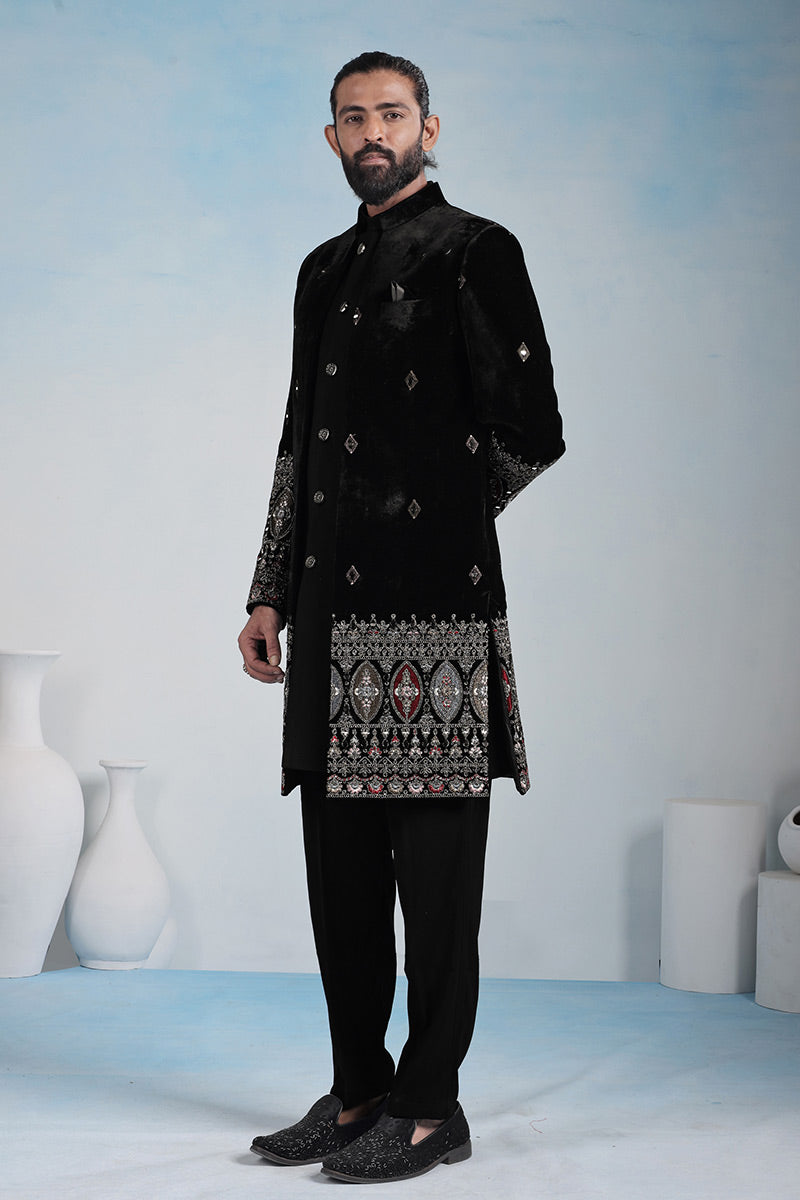Luxury Black Embroidered Indo-Western Suit Set | Festive wear RTI