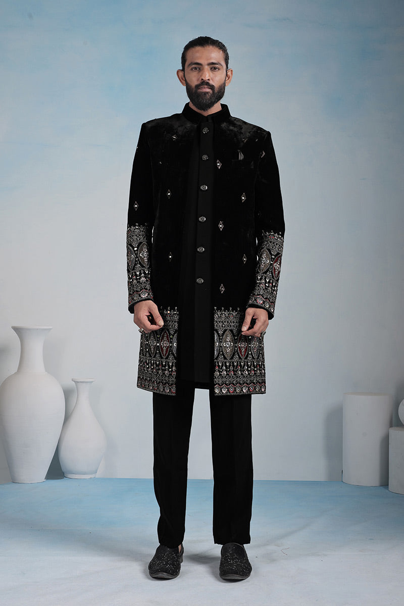 Luxury Black Embroidered Indo-Western Suit Set | Festive wear RTI