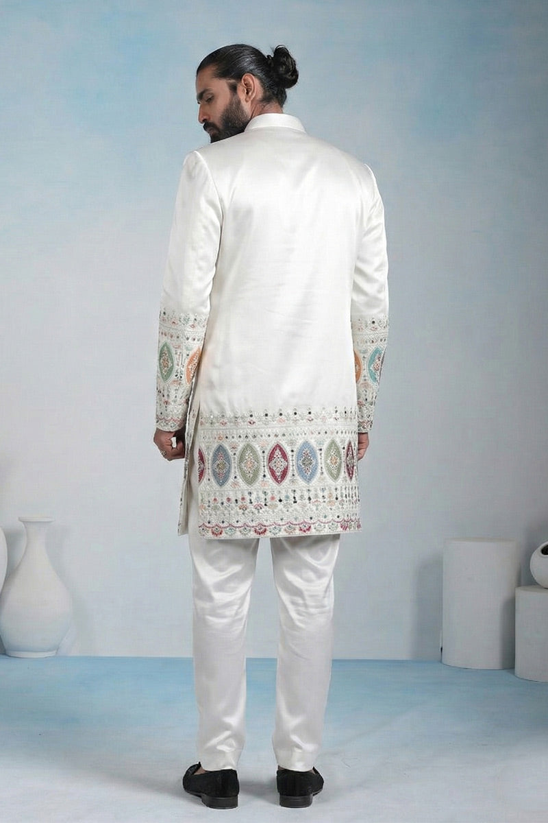White Regal Indo-Western Embroidered work Jacket Ensemble RTI