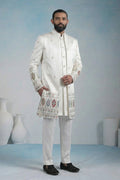 White Regal Indo-Western Embroidered work Jacket Ensemble RTI