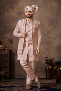 Grand Light Pink Wedding Indo-Western Sherwani Set RTI